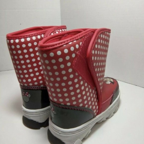 Disney Minnie Mouse Girls Winter Snow Boots  Size M 5/6 Red, polka dots - Picture 4 of 6